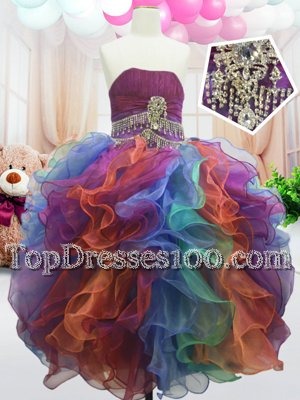 Romantic Strapless Sleeveless Zipper Party Dress for Toddlers Multi-color Organza