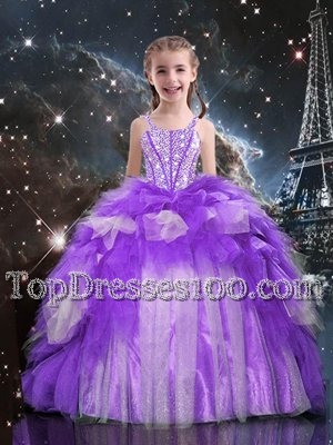 Spaghetti Straps Sleeveless Organza Casual Dresses Beading and Ruffles Lace Up