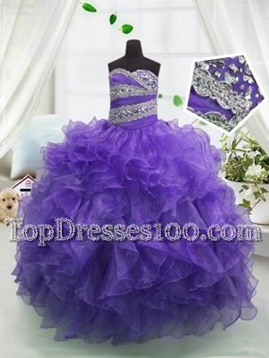 Organza Sleeveless Floor Length Casual Dresses and Beading and Ruffles
