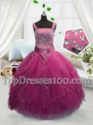New Style Sleeveless Lace Up Floor Length Beading and Ruffles Flower Girl Dresses for Less