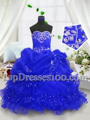 Beading and Ruffled Layers and Pick Ups Casual Dresses Royal Blue Lace Up Sleeveless Floor Length