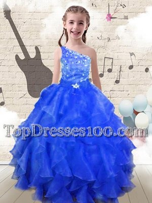 One Shoulder Sleeveless Lace Up Party Dress Royal Blue Organza
