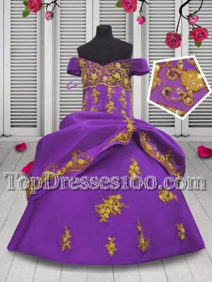 Colorful Lilac Sleeveless Beading and Appliques Floor Length Flower Girl Dresses for Less