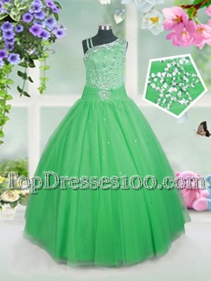 Tulle Sleeveless Floor Length Little Girls Pageant Gowns and Beading