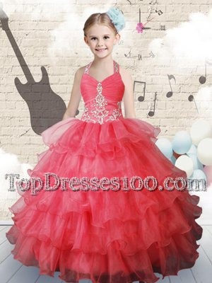 Halter Top Sleeveless Ruffled Layers Lace Up Party Dress