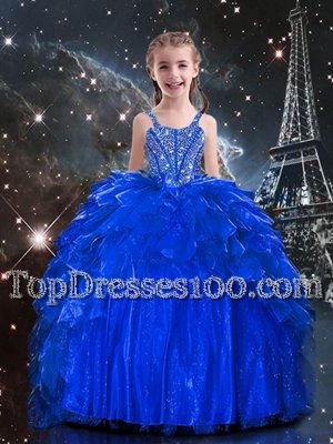 Sweet Sleeveless Lace Up Floor Length Beading and Ruffles Toddler Flower Girl Dress