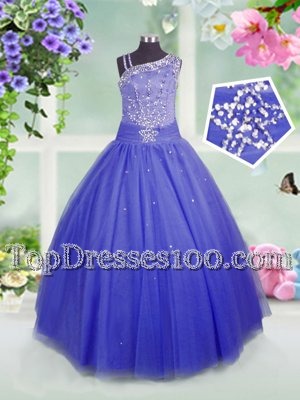 Floor Length Side Zipper Little Girls Pageant Dress Wholesale Blue and In for Party and Wedding Party with Beading