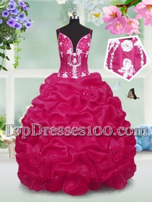 Dazzling Red V-neck Lace Up Beading and Pick Ups Party Dresses Sleeveless