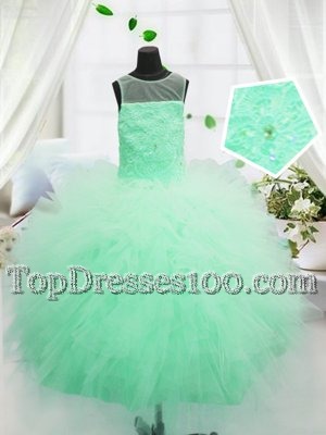 Scoop Sleeveless Zipper Party Dress for Toddlers Apple Green Tulle