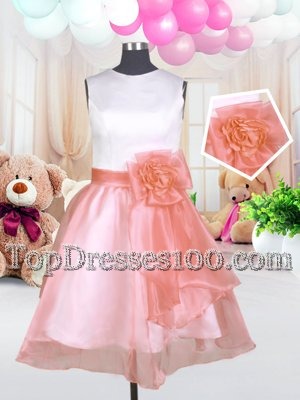 Baby Pink Scoop Neckline Hand Made Flower Girls Pageant Dresses Sleeveless Zipper