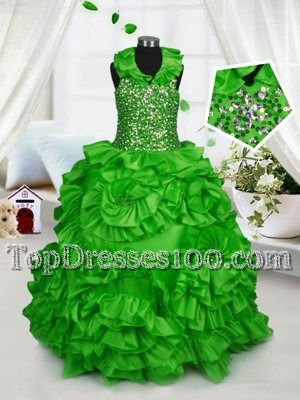 Halter Top Floor Length Zipper Little Girl Pageant Dress for Party and Wedding Party with Beading and Ruffles
