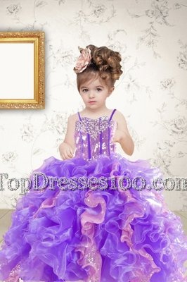 Best Selling Sleeveless Beading and Ruffles and Sequins Lace Up Girls Pageant Dresses