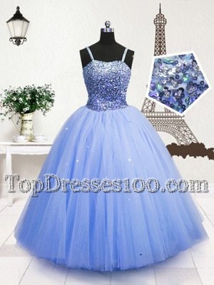 Tulle Sleeveless Floor Length Flower Girl Dresses for Less and Beading and Sequins