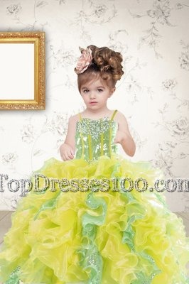 Multi-color Sleeveless Beading and Ruffles and Sequins Floor Length Flower Girl Dresses for Less