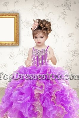 Sleeveless Beading and Ruffles and Sequins Lace Up Toddler Flower Girl Dress