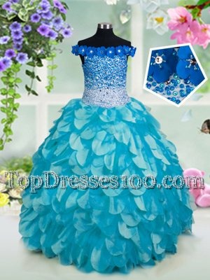 Discount Pink Organza Zipper Scoop Sleeveless Floor Length Little Girls Pageant Dress Beading
