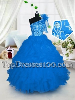 Baby Blue Halter Top Lace Up Beading and Ruffles Party Dress Sleeveless
