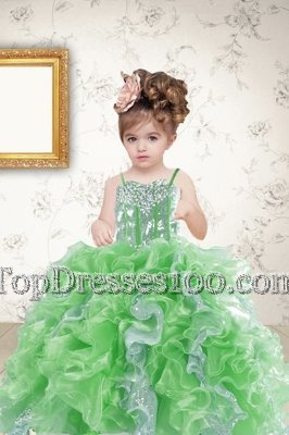Multi-color Sleeveless Beading and Ruffles and Sequins Floor Length Womens Party Dresses