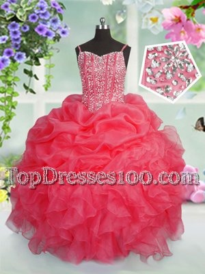 Pick Ups Floor Length Ball Gowns Sleeveless Rose Pink Party Dress Lace Up