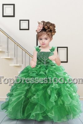 Great Organza Sleeveless Floor Length Kids Pageant Dress and Beading and Ruffles