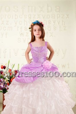 Fashion Ruffled Floor Length Fuchsia Little Girl Pageant Gowns Straps Sleeveless Lace Up