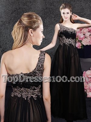 One Shoulder Sleeveless Side Zipper Floor Length Appliques