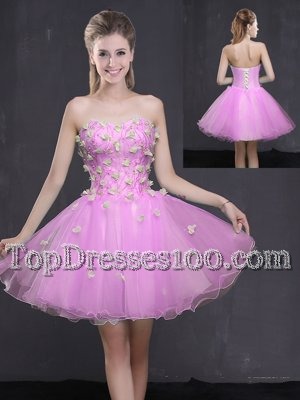 Lilac Sleeveless Mini Length Appliques Lace Up Juniors Party Dress