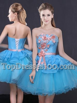 Strapless Sleeveless Tulle Cocktail Dresses Hand Made Flower Lace Up