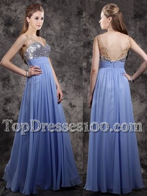 Chiffon V-neck Sleeveless Zipper Beading and Sequins Homecoming Dress in Lavender