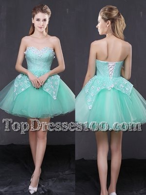 Sweetheart Sleeveless Lace Up Casual Dresses Apple Green Organza