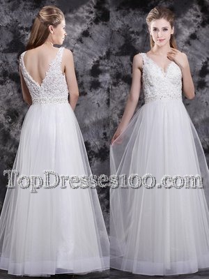 Clearance Floor Length Zipper Homecoming Dress White and In for Prom with Beading and Appliques