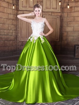 Discount Scoop Elastic Woven Satin Sleeveless With Train Quinceanera Dresses Court Train and Lace and Appliques