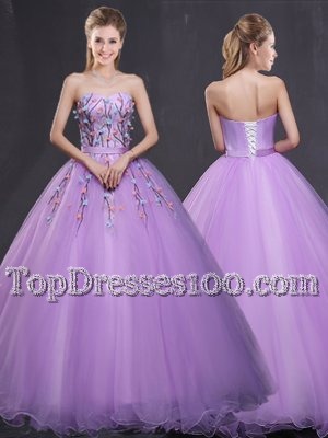 Floor Length Ball Gowns Sleeveless Lavender Sweet 16 Dress Lace Up