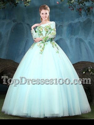 Scoop Long Sleeves Appliques Lace Up Vestidos de Quinceanera