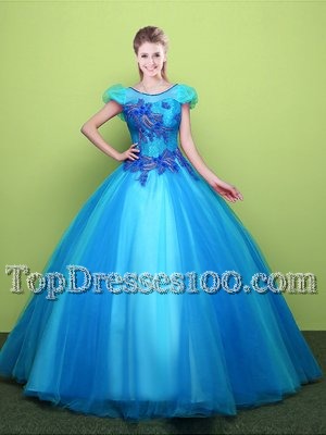 Best Selling Sleeveless Floor Length Appliques Lace Up Vestidos de Quinceanera with White