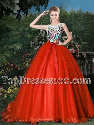 Decent Red Scoop Neckline Appliques and Belt Quinceanera Dresses Sleeveless Zipper