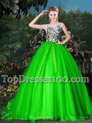 Sophisticated Scoop Ball Gowns Sleeveless Vestidos de Quinceanera Brush Train Zipper