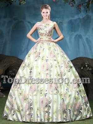Multi-color Tulle Lace Up Straps Sleeveless Floor Length 15th Birthday Dress Appliques and Pattern