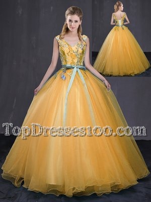 High End Baby Blue Lace Up Sweet 16 Dress Appliques and Belt Sleeveless Brush Train