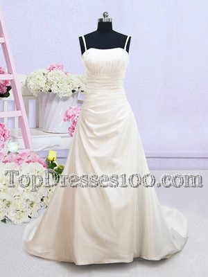 Ruching Wedding Gowns White Zipper Sleeveless Brush Train