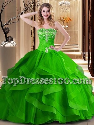 Comfortable Quinceanera Gown Military Ball and Sweet 16 and Quinceanera and For with Embroidery and Ruffles Sweetheart Sleeveless Lace Up