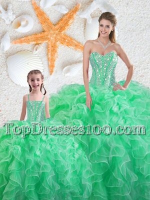 Discount Organza Sleeveless Floor Length 15th Birthday Dress and Beading and Ruffles