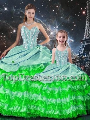 Multi-color Organza Lace Up Quinceanera Gowns Sleeveless Floor Length Beading and Ruffles