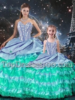 Chic Multi-color Lace Up Quince Ball Gowns Beading and Ruffles Long Sleeves Floor Length