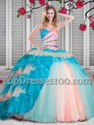 Amazing Ball Gowns Vestidos de Quinceanera Multi-color Sweetheart Organza Sleeveless Floor Length Lace Up