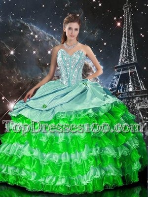 High Class Organza Sweetheart Sleeveless Zipper Beading and Ruffles Sweet 16 Quinceanera Dress in Multi-color