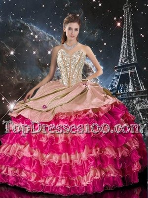 Sumptuous Sleeveless Floor Length Beading and Ruffles Lace Up Vestidos de Quinceanera with Multi-color