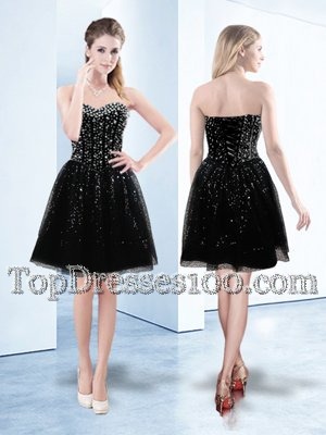 Sleeveless Lace Up Knee Length Beading and Sequins Custom Made