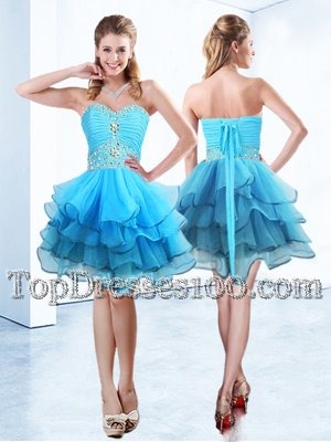 Edgy Sweetheart Sleeveless Organza Cocktail Dress Beading and Ruffled Layers Lace Up