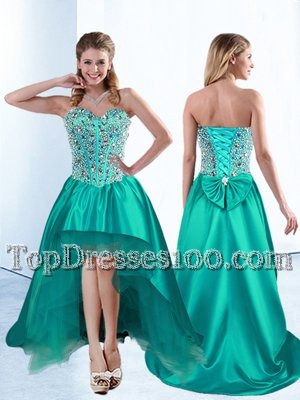 Sleeveless Beading and Bowknot Lace Up Red Carpet Prom Dress